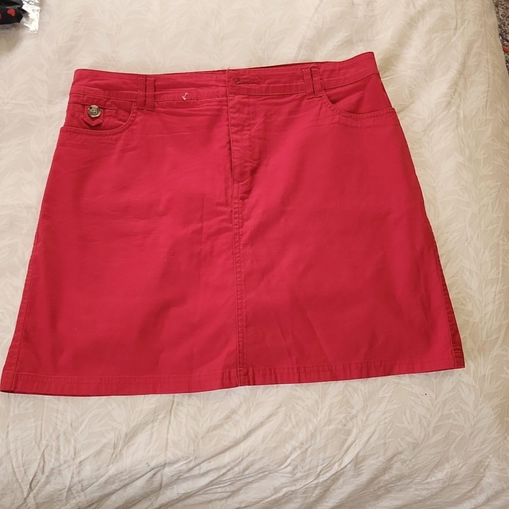 Croft & Borrow red denim skorts